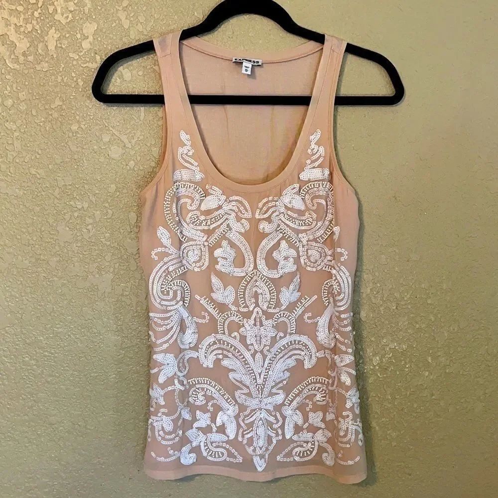 Express cream tanktop, white beading XS